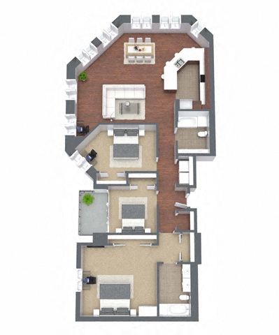 Floor plan for 3 beds, 2 baths, 1764 sqft